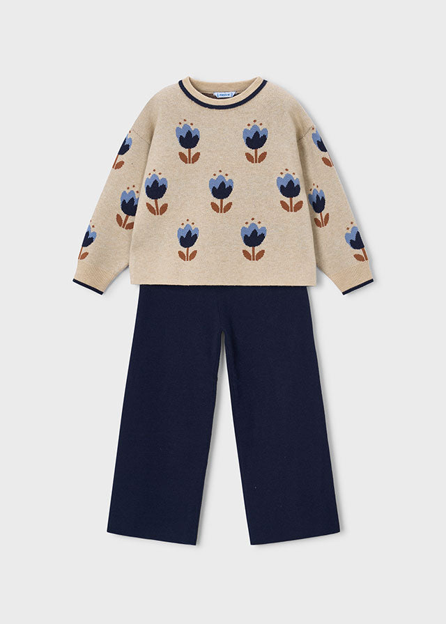 Girls Navy Knit Trouser Set