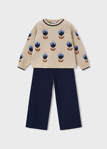 Girls Navy Knit Trouser Set