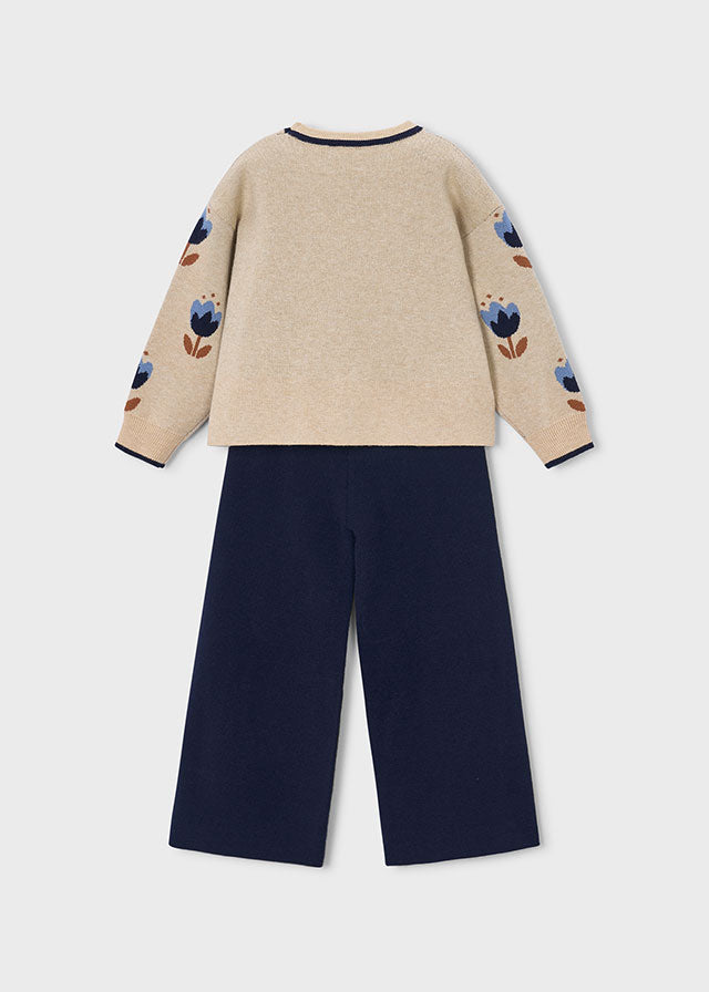 Girls Navy Knit Trouser Set