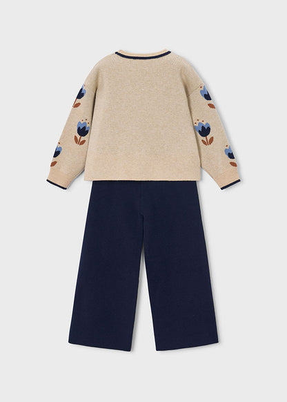 Girls Navy Knit Trouser Set