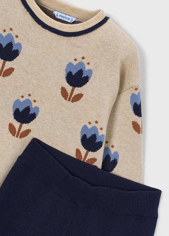 Girls Navy Knit Trouser Set