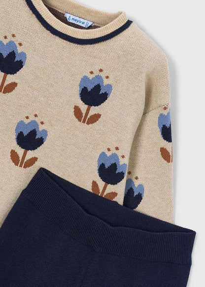 Girls Navy Knit Trouser Set