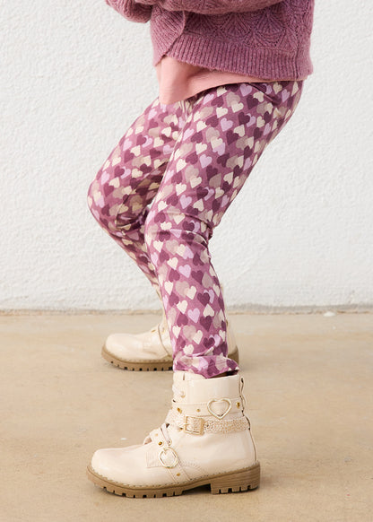 Girls Violet Knit Printed Leggings