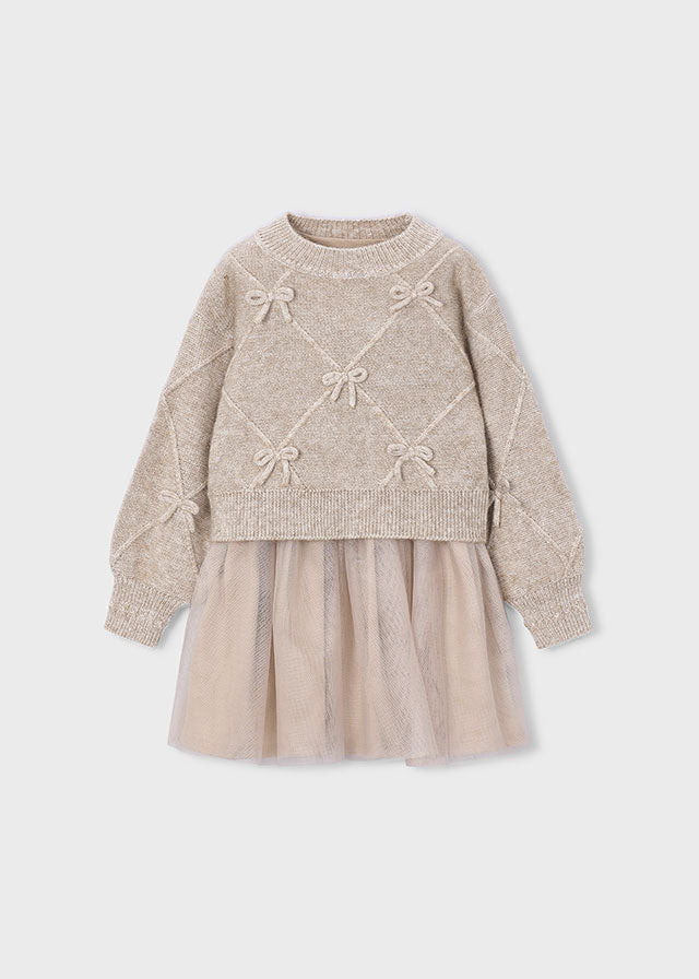 Girls Beige Knit Dress