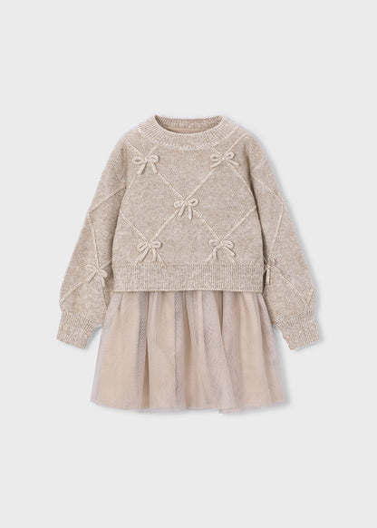 Girls Beige Knit Dress