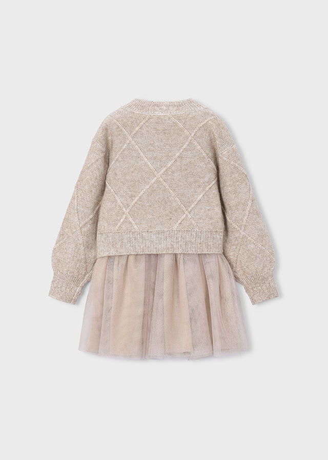 Girls Beige Knit Dress