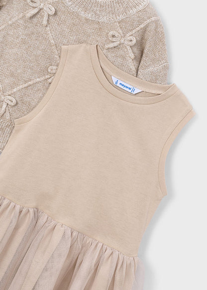 Girls Beige Knit Dress