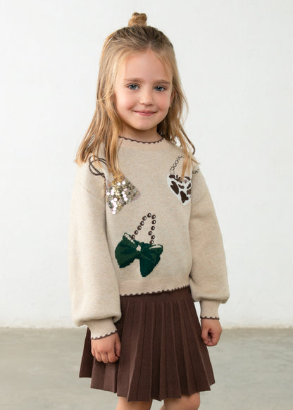 Girls Coffee Tricot Skirt Set