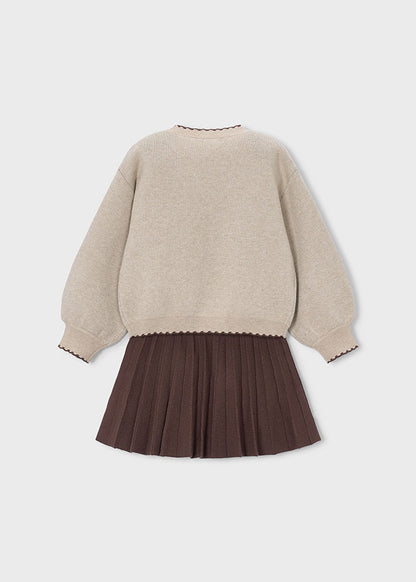 Girls Coffee Tricot Skirt Set