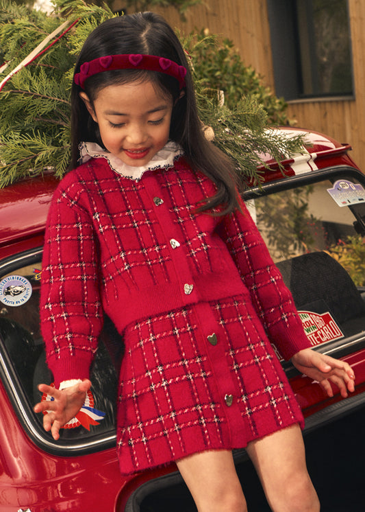 Girls Classic Plaid Tricot Skirt Set