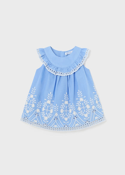 Baby Girl Blue Embroidery Poplin Dress