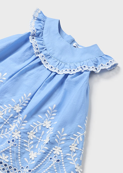 Baby Girl Blue Embroidery Poplin Dress