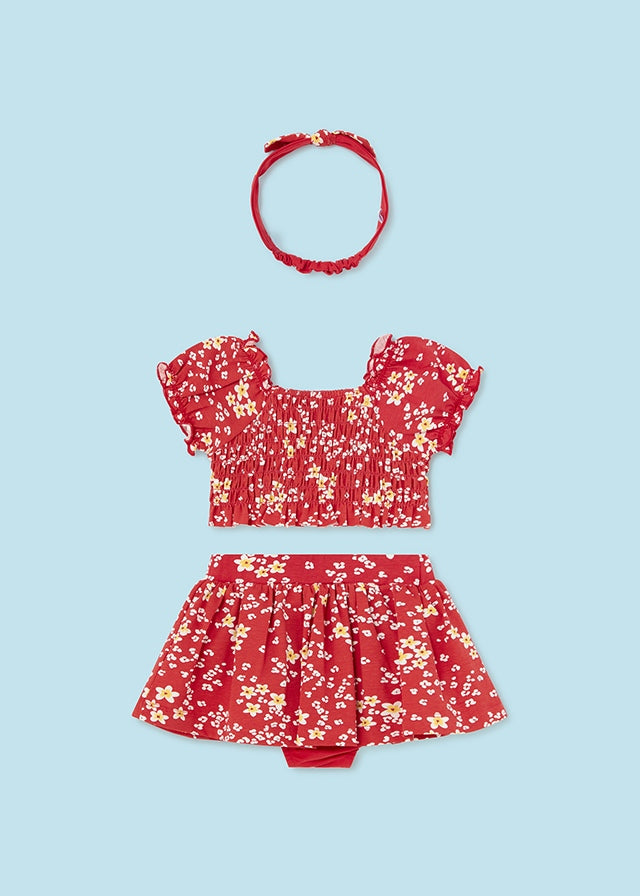 Red & White Floral 3 Piece Set