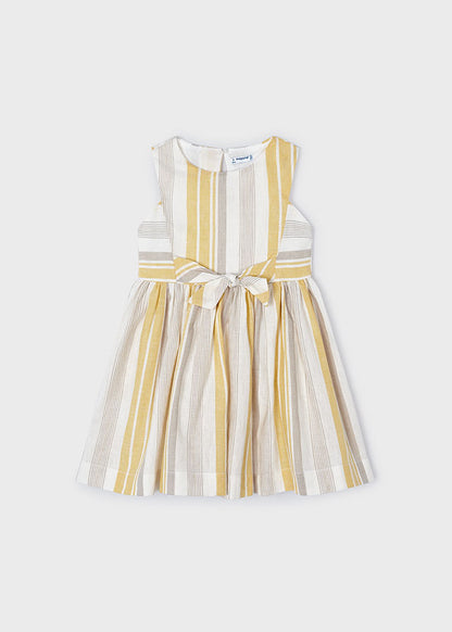 Girls Yellow Striped Linen Dress