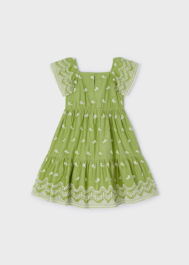 Girls Green Embroidered Dress