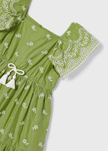 Girls Green Embroidered Dress
