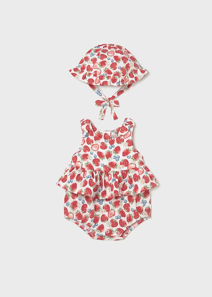 NB Strawberry Onesie w/Hat