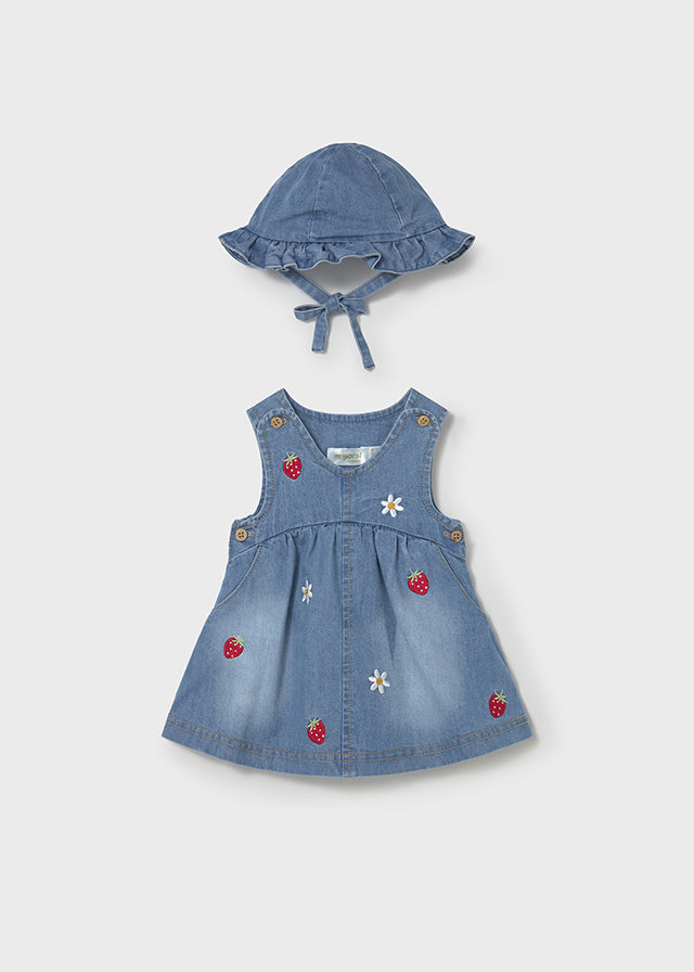denim infant dress Mayoral with Hat (6-9M) Centric Fit Dress Length Type:37 in long sleeve formal dresses Spring Bridal What To