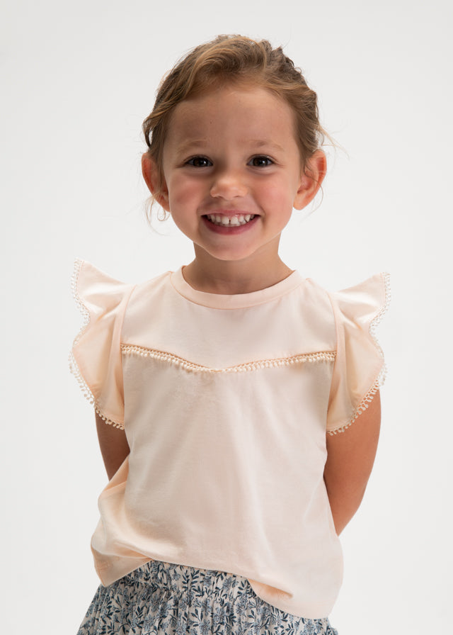 Girls S/s Shirt w/Lace Trim