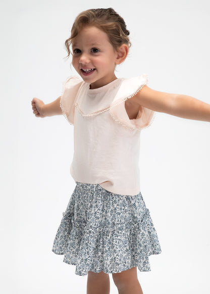 Girls S/s Shirt w/Lace Trim