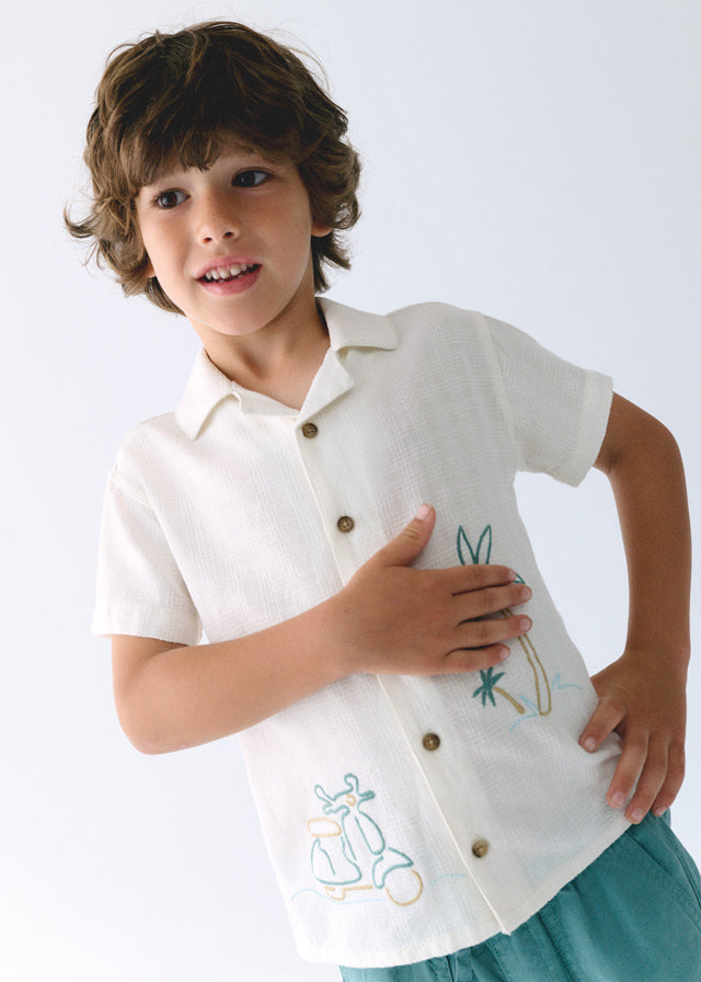 Boys Embroidered Button Down