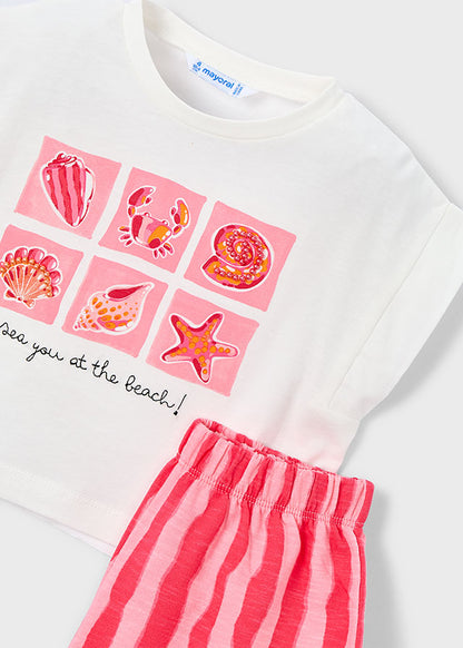 Girl Coral Printed S/s Set