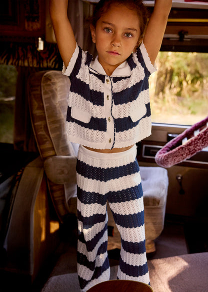 Girls Long Striped Knit Trouser Set