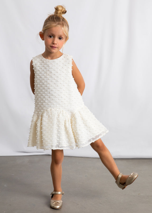 Girls Swiss Dotted White Dress