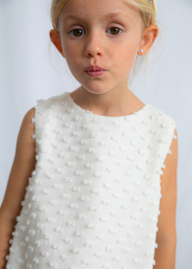 Girls Swiss Dotted White Dress