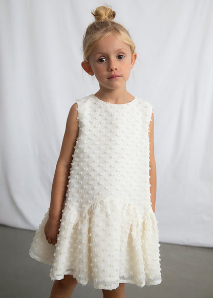Girls Swiss Dotted White Dress