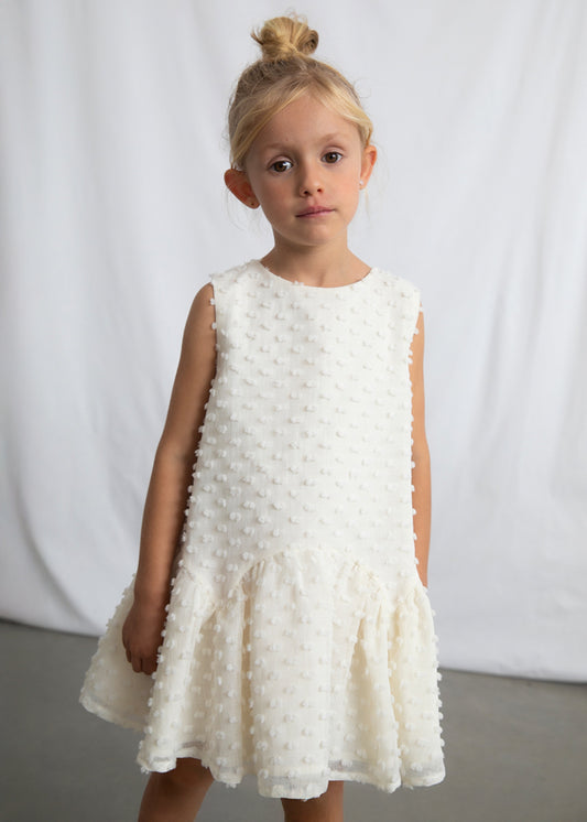 Girls Swiss Dotted White Dress