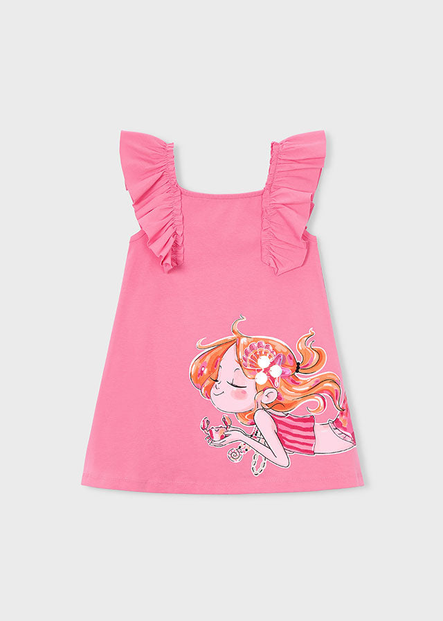 Girl Mermaid Printed Ruffle Dress