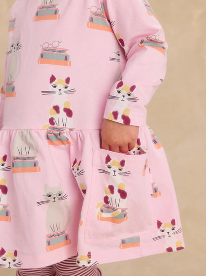 Girl Bookshop Cat L/s Dress