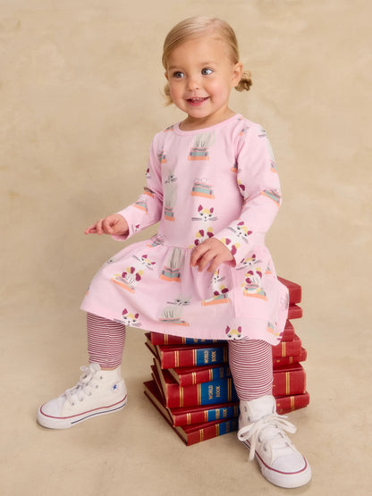 Girl Bookshop Cat L/s Dress