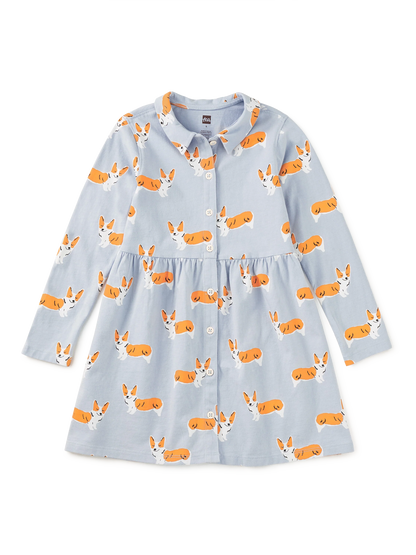 Girl Corgis L/s Collard Dress