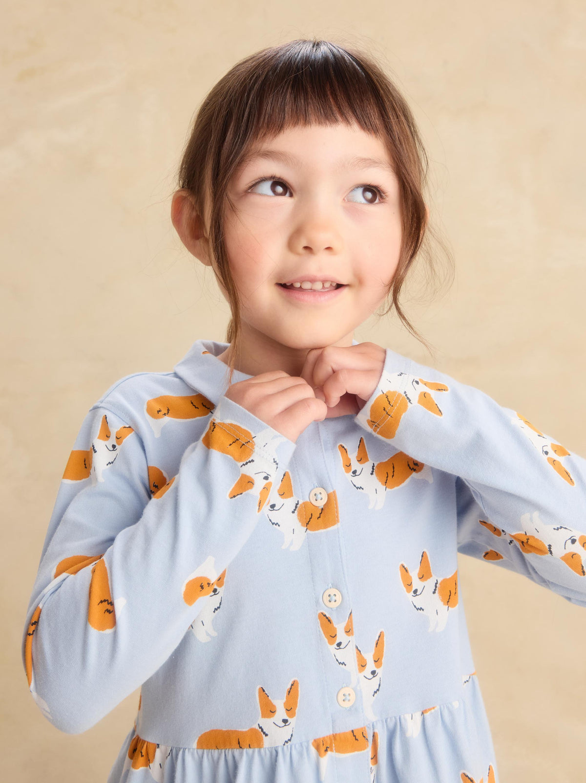 Girl Corgis L/s Collard Dress