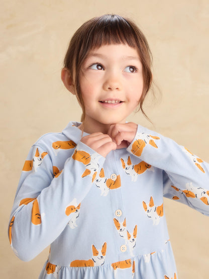 Girl Corgis L/s Collard Dress