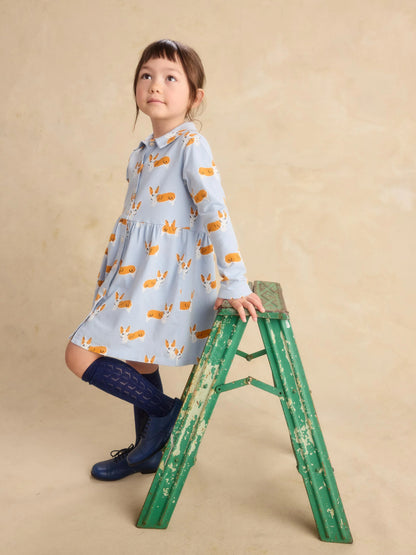 Girl Corgis L/s Collard Dress