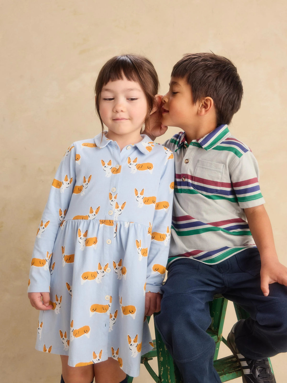 Girl Corgis L/s Collard Dress