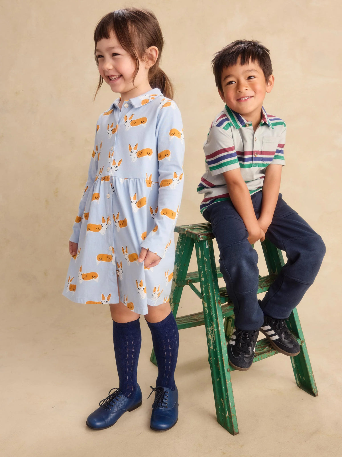 Girl Corgis L/s Collard Dress