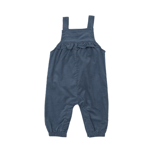 Solid Navy Yoke Ruffle Overall