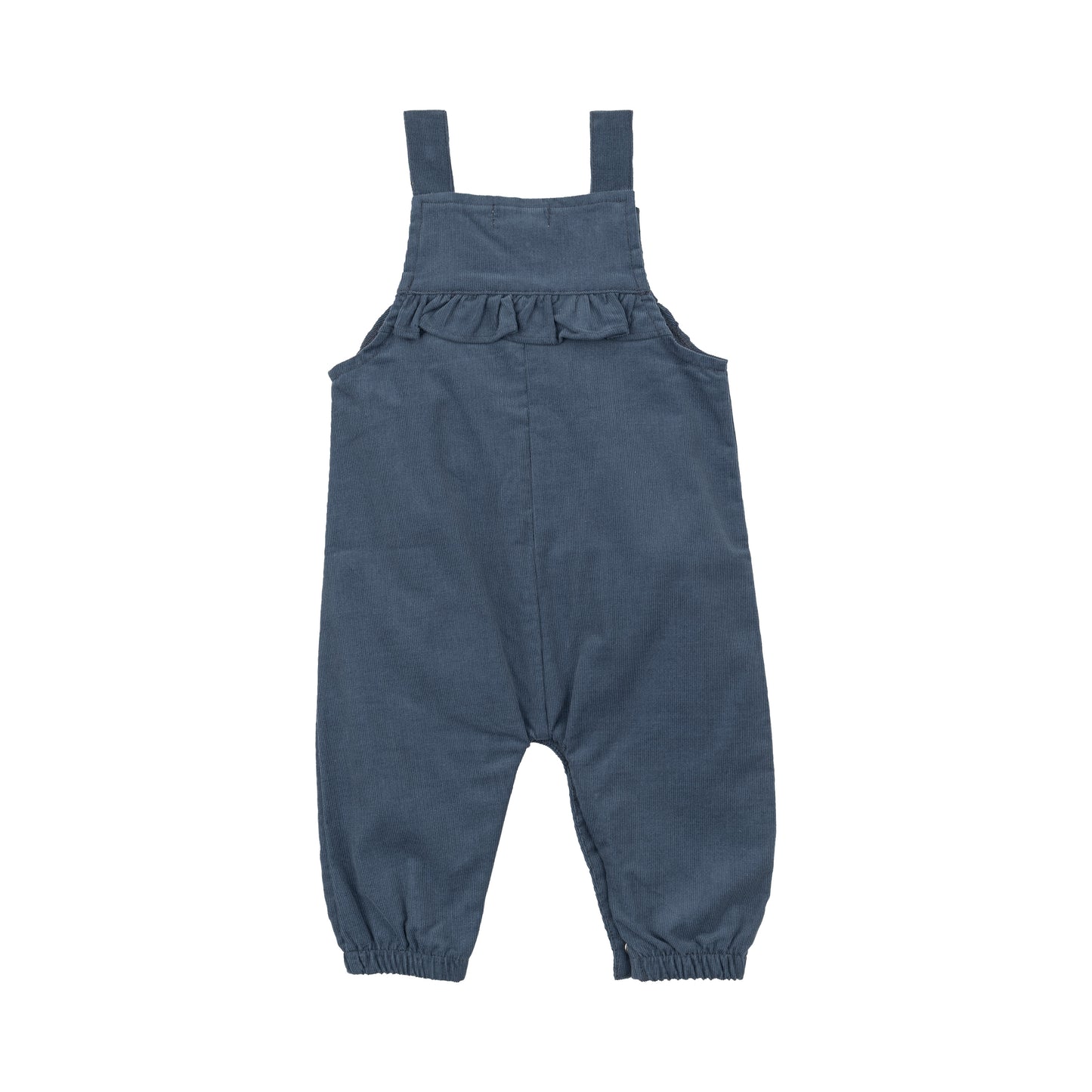 Solid Navy Yoke Ruffle Overall