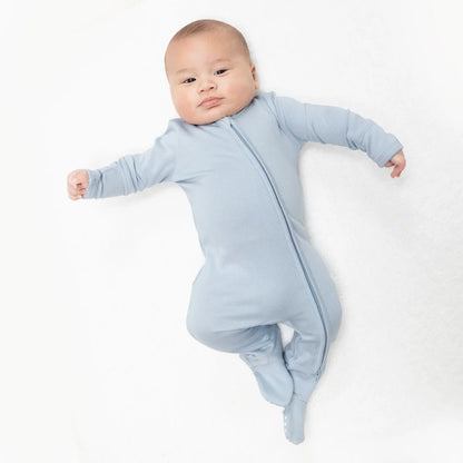 Solid Sheer Blue Ribbed Footie