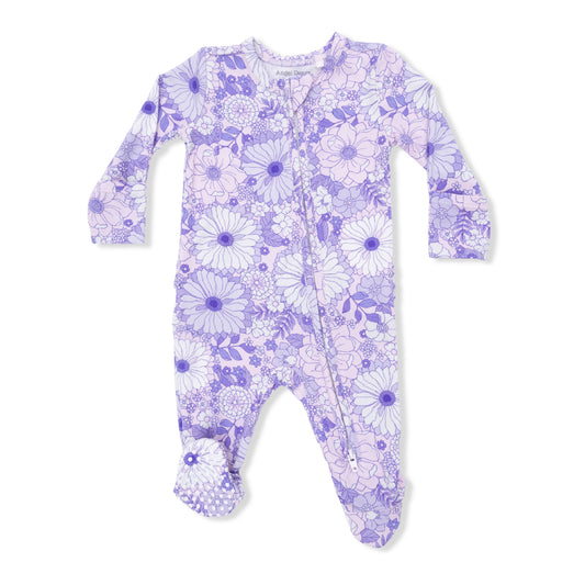 Lavender Floral 2 Way Ruffle Back Footie