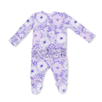 Lavender Floral 2 Way Ruffle Back Footie