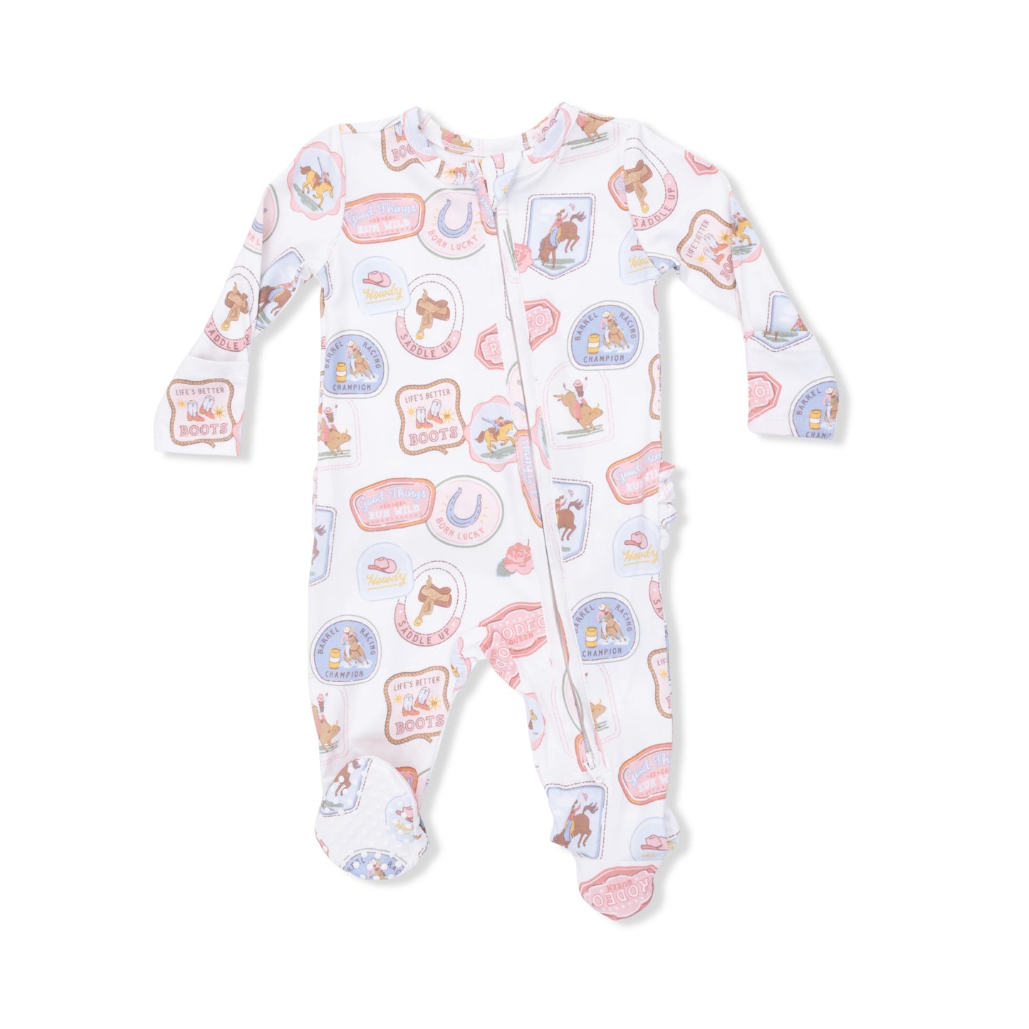Pink Rodeo Patches Ruffle Back Footie