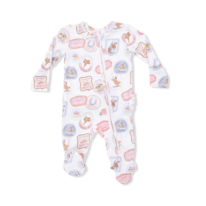 Pink Rodeo Patches Ruffle Back Footie
