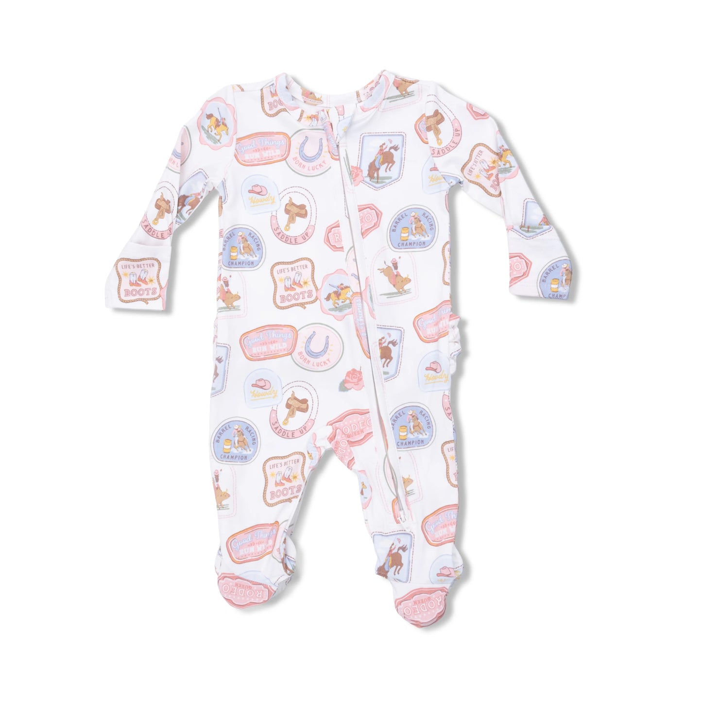 Pink Rodeo Patches Ruffle Back Footie