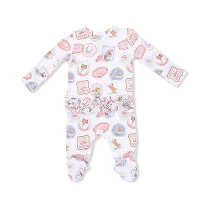 Pink Rodeo Patches Ruffle Back Footie