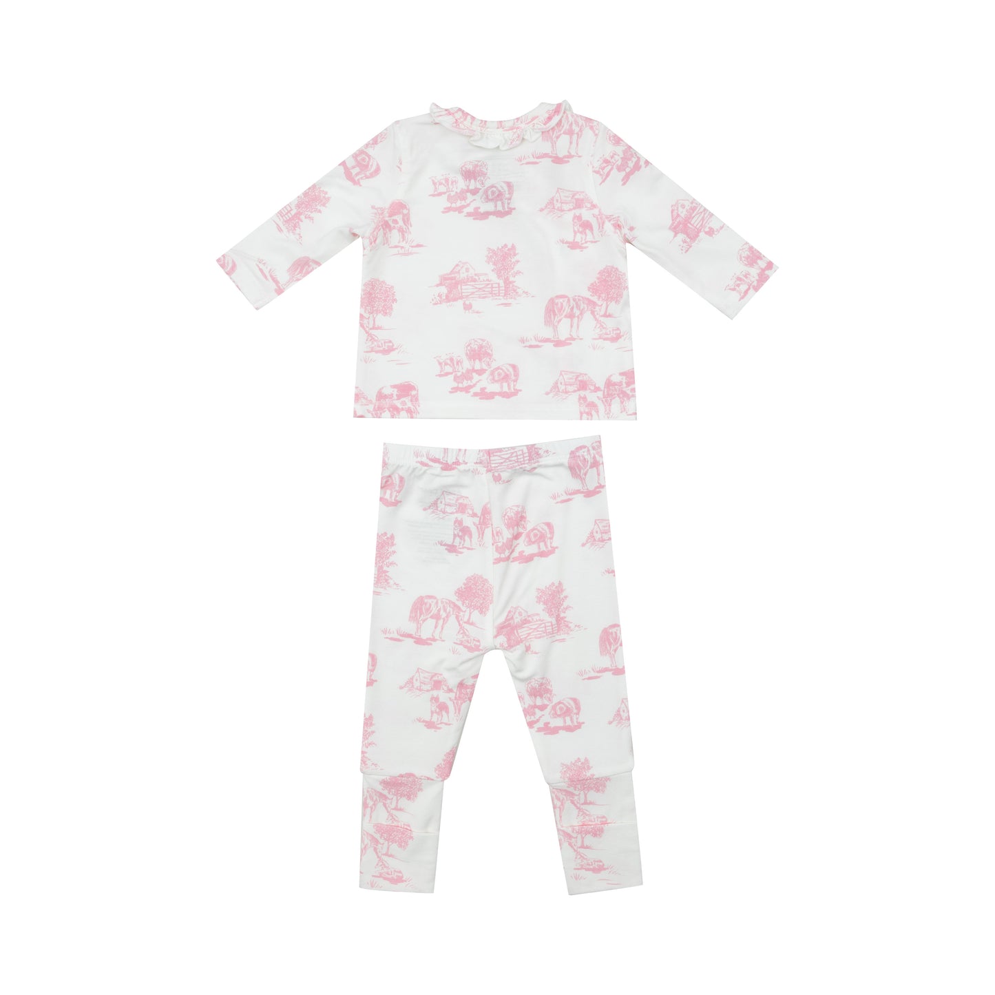 Farm Toile Pink NB Set With Roll Over Cuff Pant